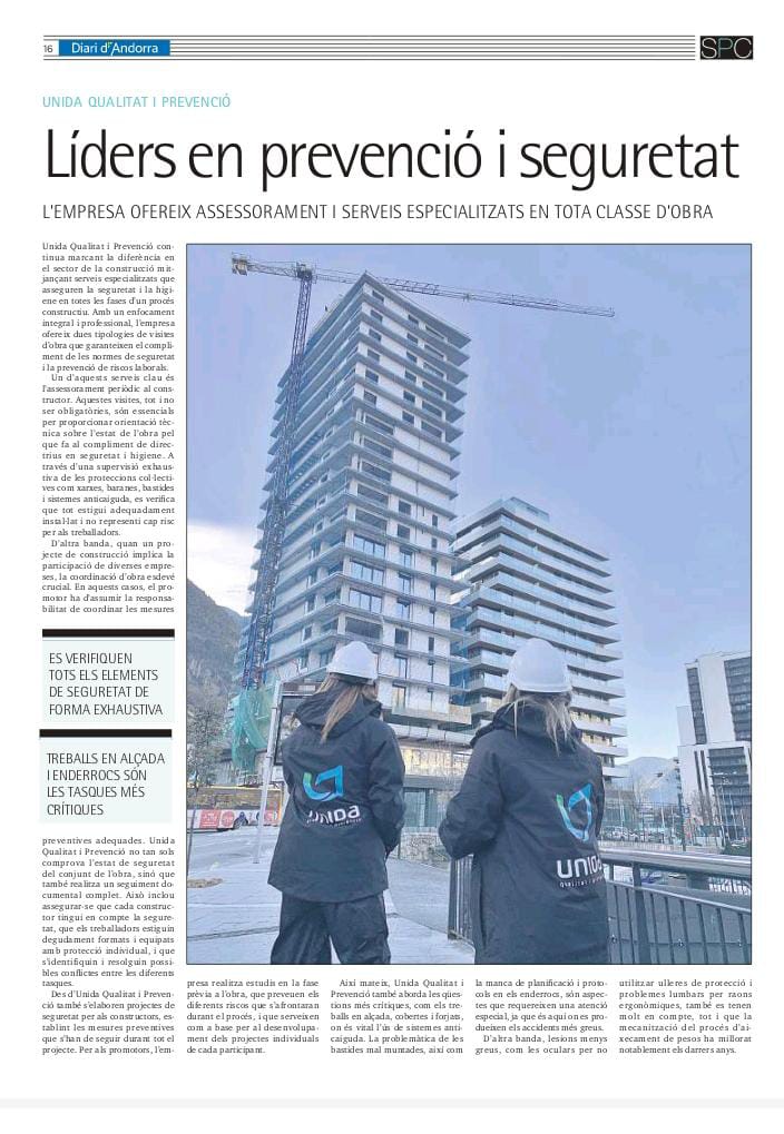 Avui, a l'especial de construcció del Diari d'Andorra #Fem_Prevenció #Fem_Formació #VisitaObra #ProjectesSeguretat #GrupPirineu #AjudemaMillorar #Mésde30anys