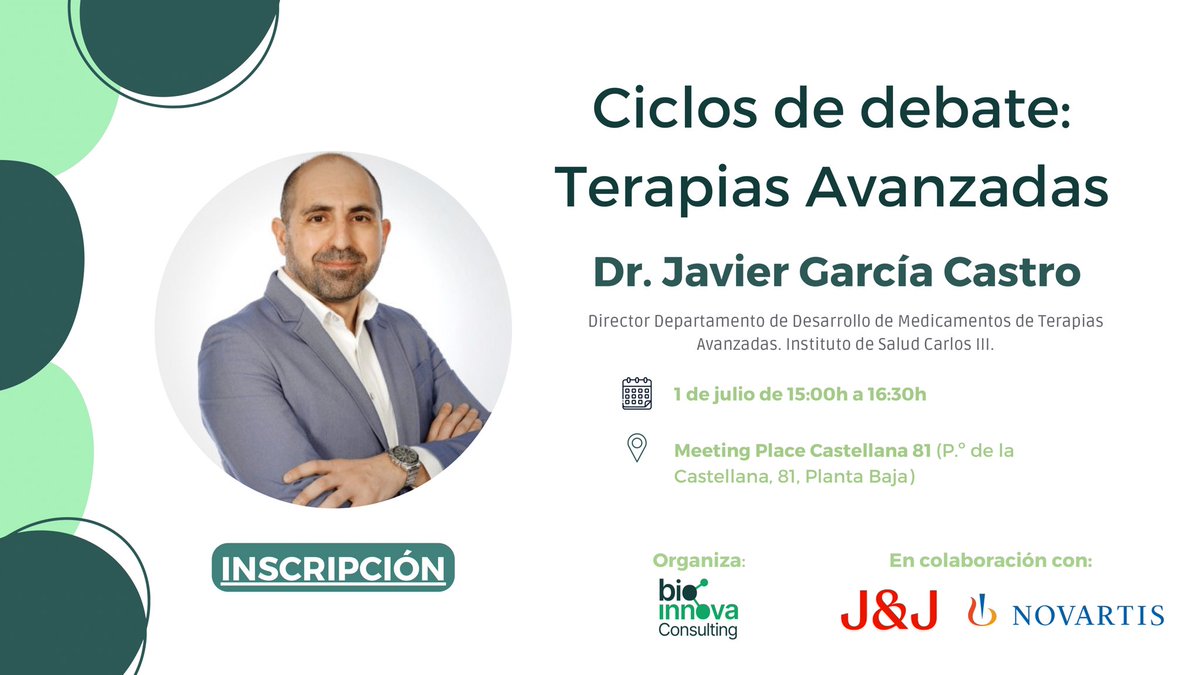 SETGyC (@setgyc) on Twitter photo 💉 ¡Avances en Terapias Avanzadas! 🗣️ Nuestro vocal, <a href="/JavierGC280/">Javier García Castro</a>, Director del Departamento de Desarrollo de Medicamentos de Terapias Avanzadas de <a href="/SaludISCIII/">Instituto de Salud Carlos III (ISCIII)</a>, participa como ponente en los Ciclos de debate organizados por <a href="/SomosBIC/">BioInnova Consulting</a>.
📲 Inscripción: docs.google.com/forms/d/e/1FAI… 💉 ¡Avances en Terapias Avanzadas! 🗣️ Nuestro vocal, <a href="/JavierGC280/">Javier García Castro</a>, Director del Departamento de Desarrollo de Medicamentos de Terapias Avanzadas de <a href="/SaludISCIII/">Instituto de Salud Carlos III (ISCIII)</a>, participa como ponente en los Ciclos de debate organizados por <a href="/SomosBIC/">BioInnova Consulting</a>.
📲 Inscripción: docs.google.com/forms/d/e/1FAI…