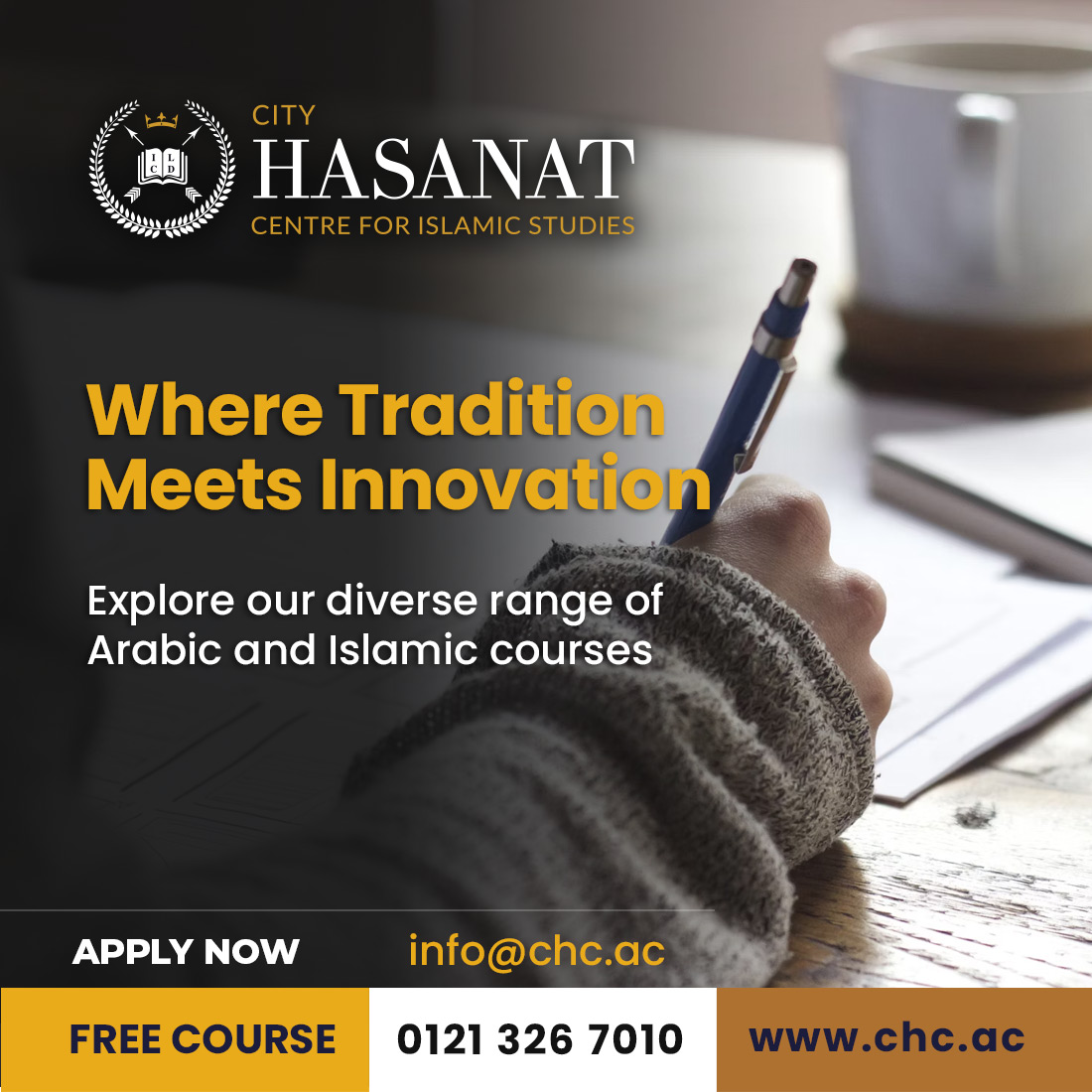 hcis_uk's tweet image. Where tradition meets innovation: Discover a blend of timeless Islamic wisdom and cutting-edge educational approaches at City Hasanat Centre.

chc.ac/programmes/ara…

#arabiclanguagelearning #arabic #birmingham #islamiceducation #language #Fluency