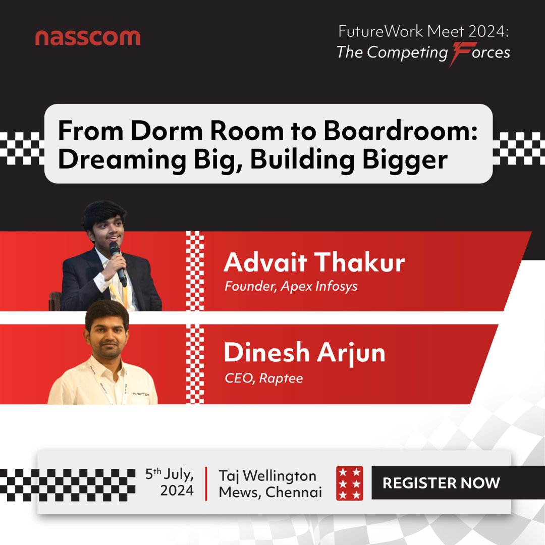 NasscomEvents's tweet photo. 🚀 Get ready to ignite your innovation spark at #nasscomFutureWork Meet 2024!

Join us for groundbreaking discussions with industry leaders on future work trends, the impact of geopolitics on innovation and talent, the rising importance of skills over degrees, and strategies for workforce retention. Plus, hear inspiring stories from young entrepreneurs about turning dreams into reality.

Don't miss this opportunity to level up and prepare your team for the future!

📅 5th July | 📍 Taj Wellington Mews, Chennai
🔗 Learn more and register: https://t.co/N5SNnhI1au