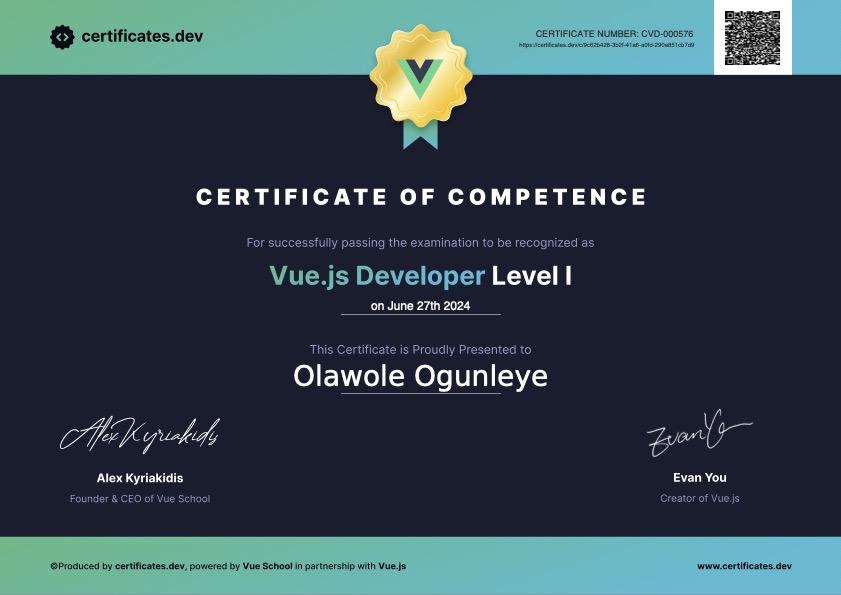 moses olawole (@mosesolawole1) on Twitter photo 🎉 Todo checked: Vue.js Certified Developer! Grateful for the <a href="/VueSchool_io/">Vue School</a> learning community and proud to have achieved this certification. The learning continues!📷 🎉 Todo checked: Vue.js Certified Developer! Grateful for the <a href="/VueSchool_io/">Vue School</a> learning community and proud to have achieved this certification. The learning continues!📷