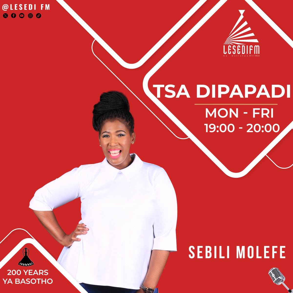 LesediFM's tweet photo. #TsaDipapadi le Sebili Molefe.

📱:0832840008
📞:0860003084
🌐: https://t.co/FmsziyGXvC

Mamela Radio! #200YearsYaBasotho https://t.co/oirvsHqlsQ