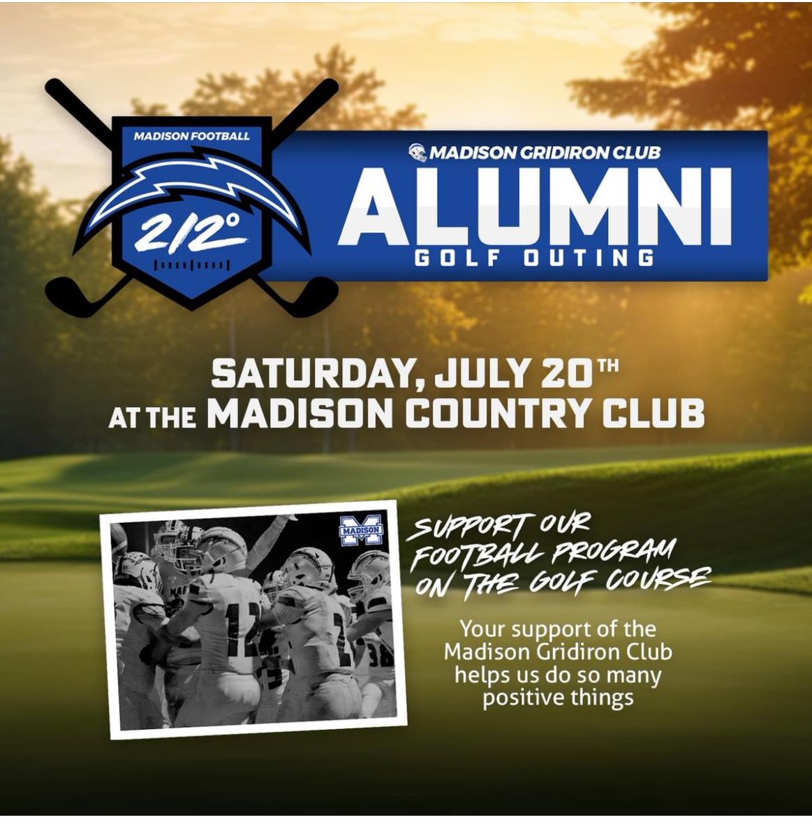 MadFootball212's tweet photo. Last call for golfers!  Only 8 foursomes left.   Register here  https://t.co/dQOqo7WpMP https://t.co/qX9uJQMjtm