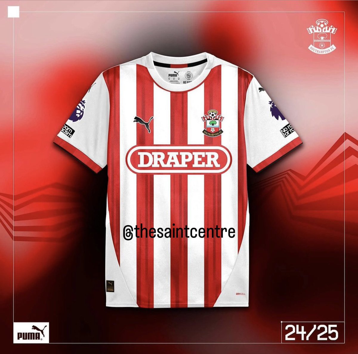 🚨BREAKING: Southampton’s home shirt for the 24/25 season is set to released.

This concept shared by the branding agency that helped develop the kit shows that Draper Tools will be the main shirt sponsor for the upcoming season

#saintsfc
