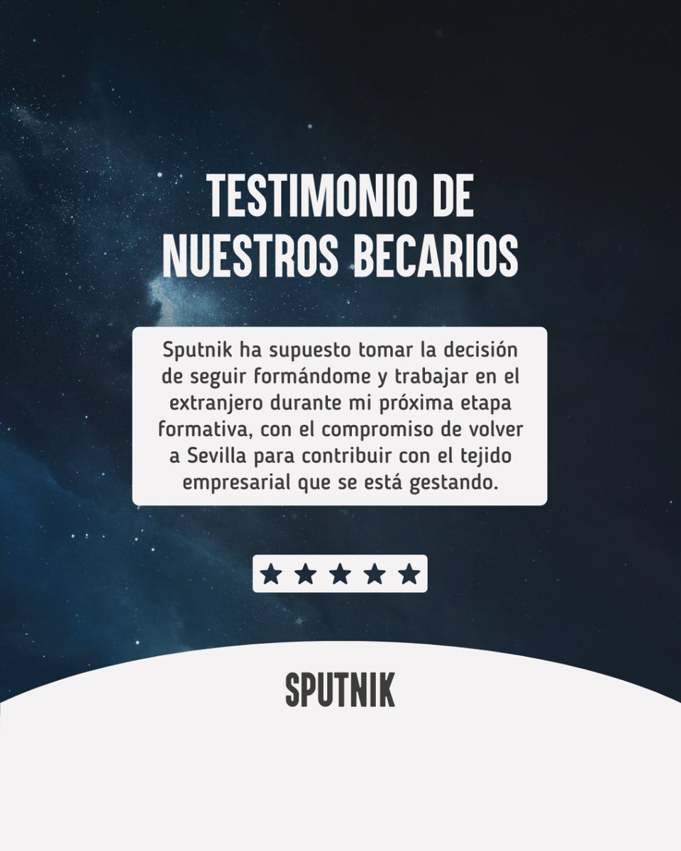 En Sputnik, nos enorgullece ver cómo nuestros becarios toman decisiones audaces para su futuro. 🌍✨ 

Muchos eligen formarse y trabajar en el extranjero, con la visión de regresar a Sevilla y fortalecer nuestro tejido empresarial. 📈

#DespegaHaciaElFuturo🚀
