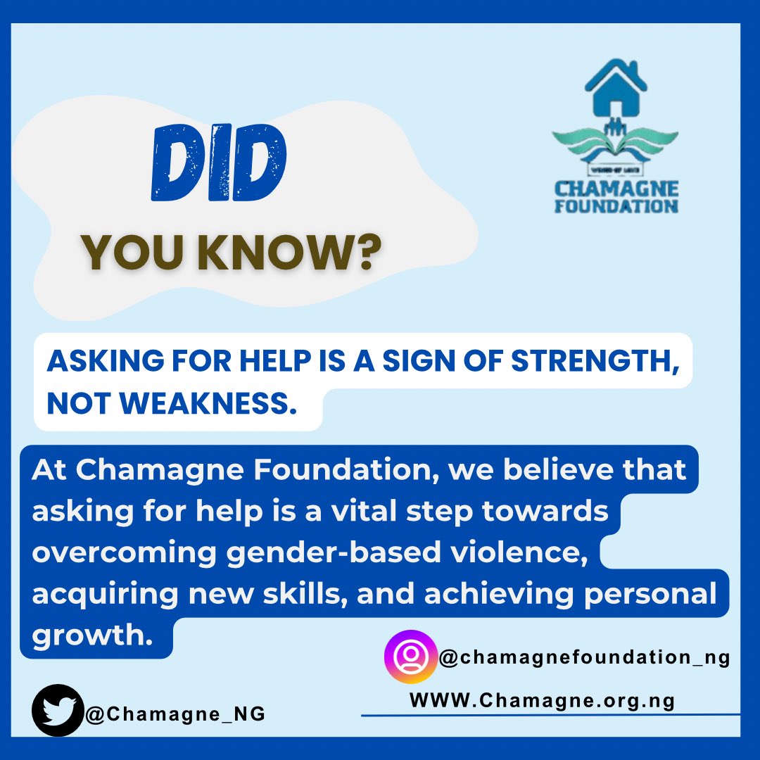 Chamagne_NG's tweet image. Seeking help is a sign of strength, not weakness. @Chamagnefoundation we are committed to creating a safe space for individuals to share their stories, receive support and thrive. #Chamagnecares #seekinghelp #breakingsilence