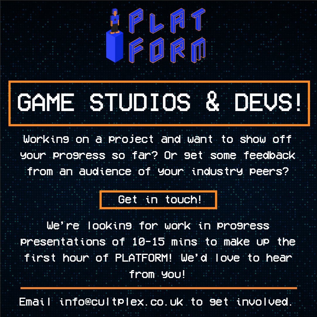 We're also on the hunt for devs and studios for WIP presentations which will play a key part of each event.

Find out more here: bit.ly/3zldDUQ