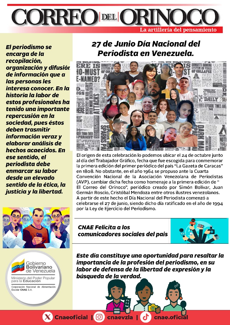 #NicolasCuadraConmigo

Felicitamos y enaltecemos a los (as) periodistas de Venezuela quiénes son los héroes y heroínas, de la verdad, con entrega, dedicación, pasión y amor. Quiénes trabajan incansablemente por la Patria. ¡Feliz Día del Periodista! <a href="/NicolasMaduro/">Nicolás Maduro</a> <a href="/_LaAvanzadora/">Yelitze Santaella</a>