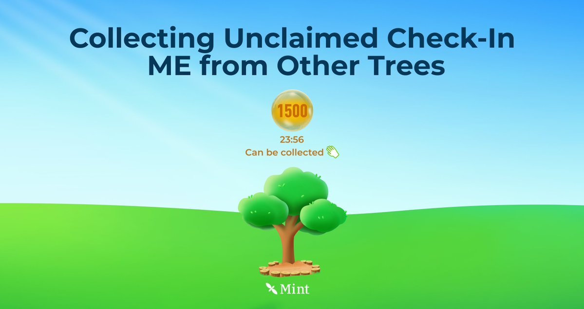 AirdropAlertAAD's tweet photo. A new task is available in the #MintForest where users can earn 1,500 ME by completing it at https://t.co/IkQ1UVFNlC.
Users with activated #GreenID SBT can collect Mint Energy from other trees up to 5 times daily in #MintForest 2.0. https://t.co/3sh0VTJ0ii