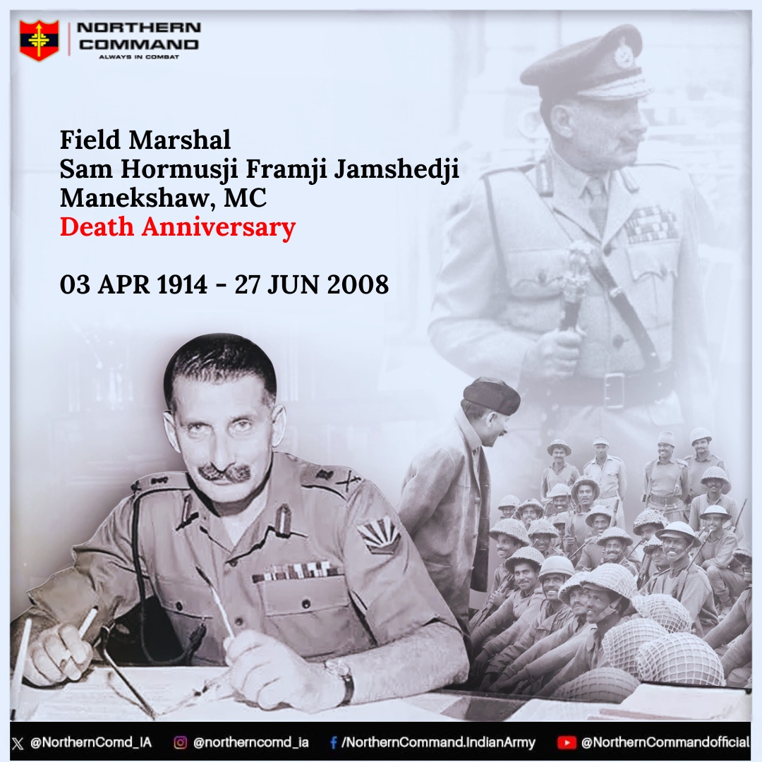NorthernComd_IA's tweet image. Remembering Field Marshal Sam Hormusji Framji Jamshedji Manekshaw, MC on his 16th death anniversary. The key architect of the 1971 War, he fought in five wars over his four-decades of military career.

#SamBahadur 
#SoldieringWithDignity
#DhruvaCommand
@adgpi
@rajnathsingh…