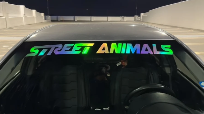 40" X 5" Oil slick vinyl windshield banner, outdoor rated weatherproof “permanent” adhesive that can withstand the elements. 

🛒: streetanimalscrew.com/products/winds…

#streetanimalscrew #carenthusiast #carguy #carlifestyle #carcrew #streetwear #carapparel