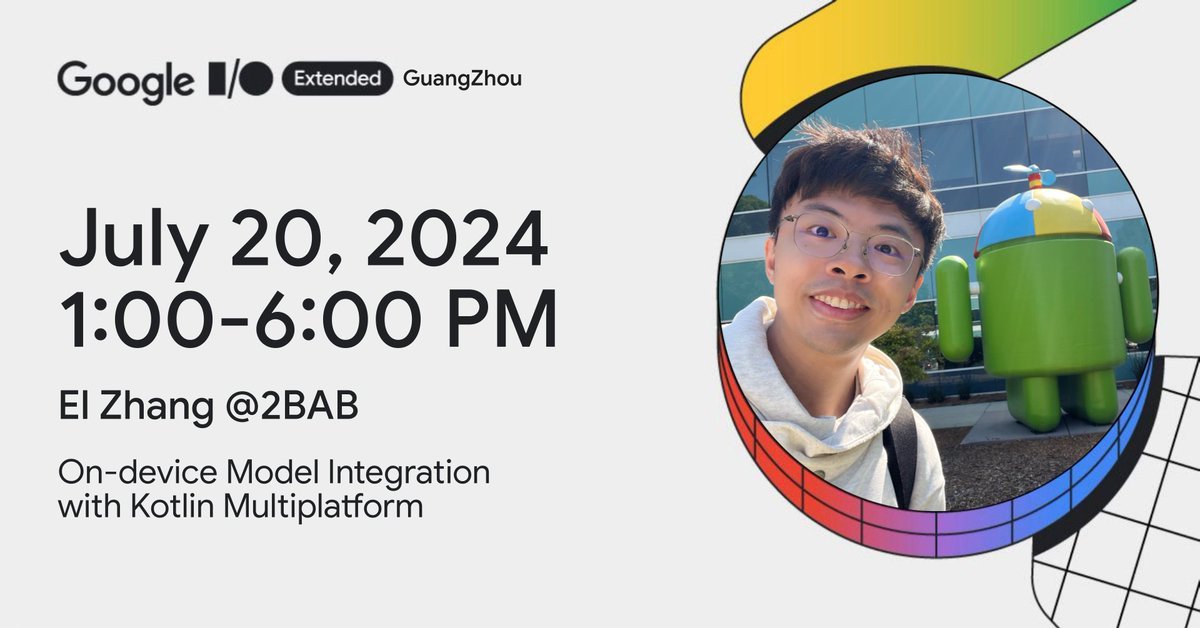 xx2bab's tweet photo. I will be sharing my insights on integrating and using on-device models at Google I/O Extended events in Xiamen and Guangzhou in June and July. Stay tuned for my upcoming blog post where I will share more details with a broader audience online! #GoogleIO #Kotlin #OnDeviceModel https://t.co/gJ31GyP9Bg