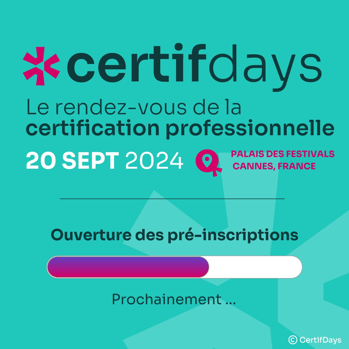 CertifDays's tweet photo. 🎉 Préparez-vous pour les #CertifDays ! 🎉
Les pré-inscriptions ouvrent bientôt ! 🌟

Au programme :
🥐 Petit déjeuner à 8h.
💬 5 tables rondes inspirantes.
🍸 Cocktail networking de clôture.
Ne manquez pas la première édition ! 👉 Restez connectés ! #CertificationProfessionnelle https://t.co/g6Lkqk8Wfy