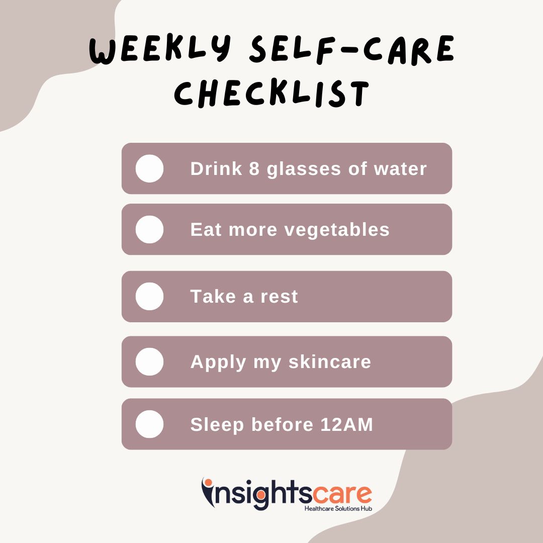 Insightscare's tweet image. Taking care of yourself is essential! Here&apos;s your weekly self-care checklist to keep you feeling your best.

#SelfCare #InsightsCare #WeeklyRoutine #MentalHealthMatters #SelfLove #HealthyHabits #WellnessJourney #TakeCareOfYou #Balance
