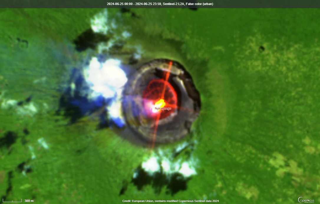 #Nyiragongo main crater seen by <a href="/CopernicusEU/">Copernicus EU</a>'s #Sentinel-2 on June 25 2024

Cratère central du #Nyiragongo vu le satellite #Sentinel-2 ce 25 juin 2024