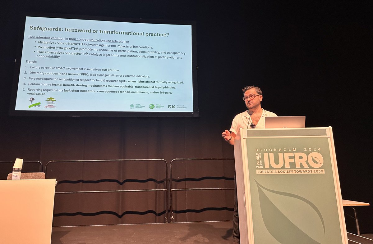 REDD+ safeguards need to shift from seeing Indigenous Peoples and local communities as mere subjects to recognizing them as full partners in their lands. ~ Juan Pablo Sarmiento

#IUFRO2024 <a href="/IUFRO/">IUFRO</a> #Trees4Resilience