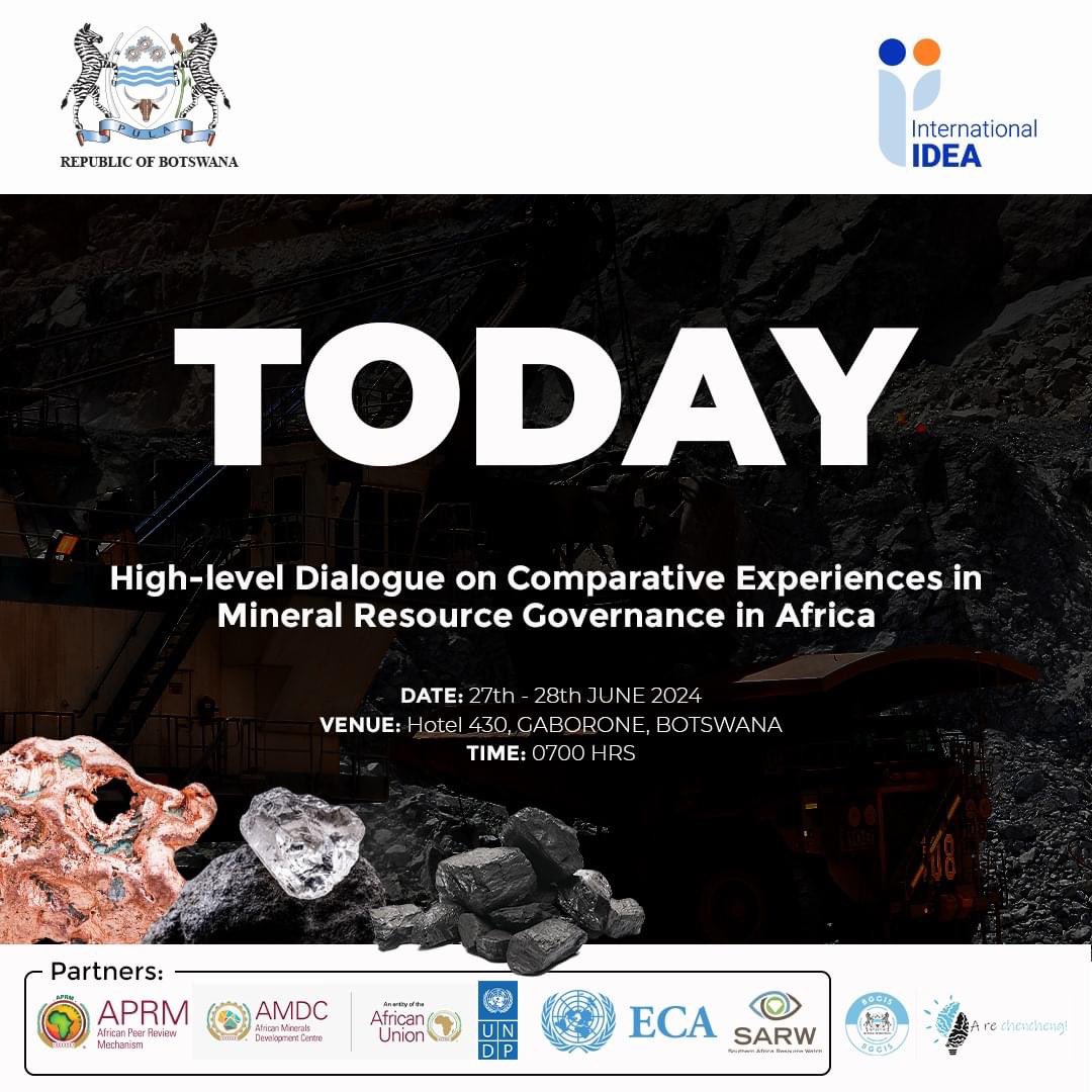 botswana_in's tweet photo. Botswana is hosting a High-Level Dialogue on Comparative Mineral Resources Governance in Africa, with International IDEA from 27th to 28th June, 2024.

#Botswana #InternationalIDEA #Dialogue #Governance #SharingourStory https://t.co/olSVWPcFwv