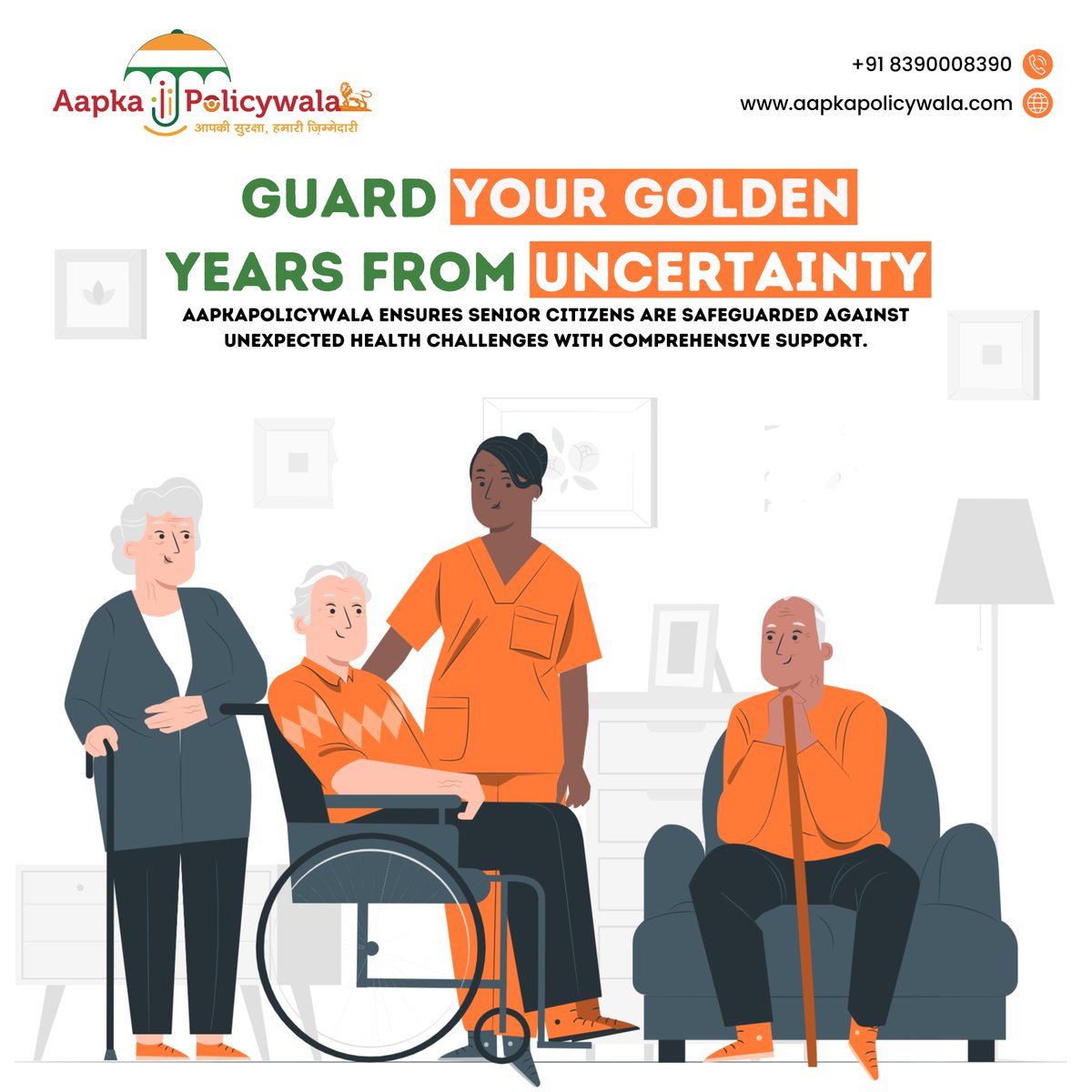 aapkapolicywala's tweet image. Guard your golden years from uncertainty with the peace of mind you deserve. 🌟🛡️ Aapkapolicywala is here to provide comprehensive protection for senior citizens. #GoldenYears #SeniorProtection #PeaceOfMind #Aapkapolicywala #SecureRetirement #HealthSecurity #SeniorCare #Wellness