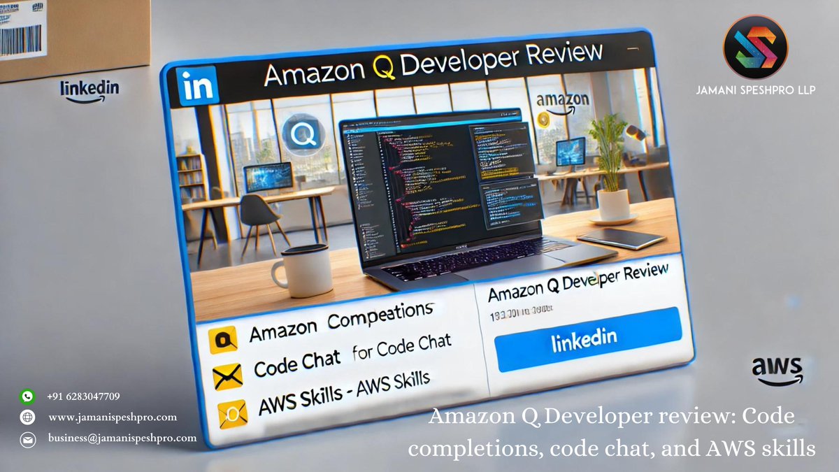 JamaniSpeshpro's tweet image. 🔍 Amazon Q Developer Review: Elevate Your Coding Game 🔍
Learn more: jamanispeshpro.com
📞 +91 6283047709
✉️ business@jamanispeshpro.com
#AmazonQDeveloper #CodeCompletions #CodeChat #AWSSkills #TechReview #DeveloperTools