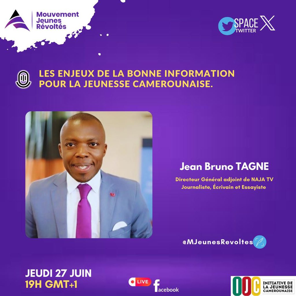 « Les enjeux de la bonne information pour la jeunesse Camerounaise ». Nous en parlons ce soir à 19h avec Mouvement Jeunes Révoltés.