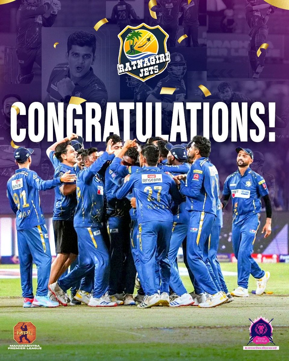 RaigadRoyals's tweet photo. Huge congratulations to Ratnagiri Jets for winning MPL 2024! 🥳👏

#MPL2024 #MaharashtraPremierLeague2024 #RaigadRoyals #ThisIsMahaCricket #RoyalsRoar #TheRoyalsClub #RatnagiriJets https://t.co/iSR0azPivY