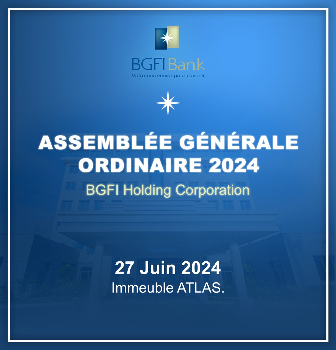 GroupeBGFIBank's tweet image. Ce jeudi 27 juin se tient l’Assemblée Générale Ordinaire de BGFI Holding Corporation SA (BHC).
Les actionnaires et les administrateurs de BHC discuteront des résultats du Groupe BGFIBank enregistrés durant l’exercice de l’année 2023 et des perspectives pour l’année 2024.