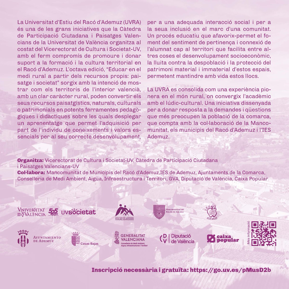 Us esperem el 4 i 5 de juliol en una nova edició de la nostra univesitat d'Estiu. 
Inscripció gratuita en: go.uv.es/IHN0pkc
#catedrapaisatge #participaciociutadana #educacioipaisatge