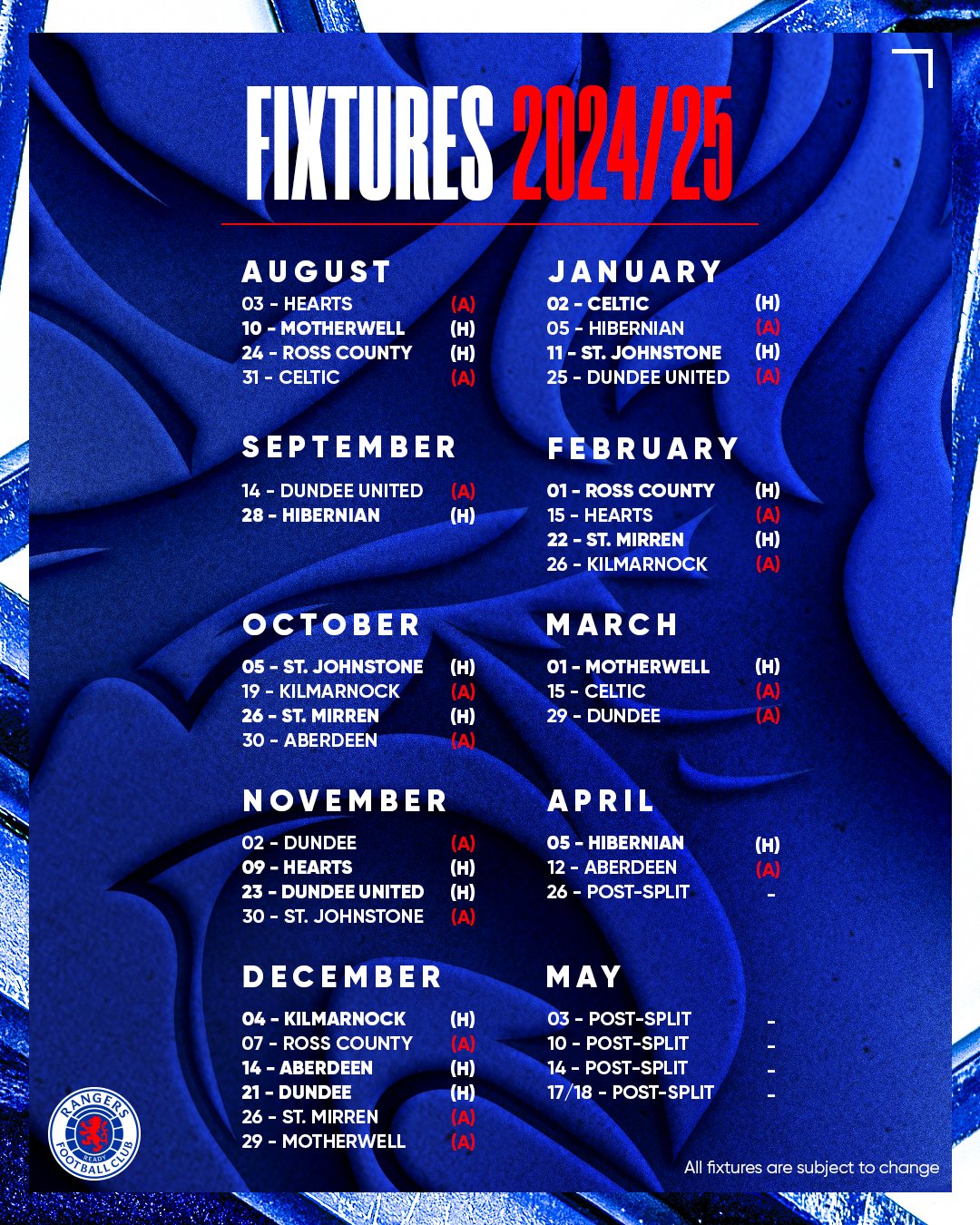 Rangers Football Club on X Our spfl Fixtures for the 24 25 Season. https t 4HaNyU0hi1 https t pgCUCXZbbc X