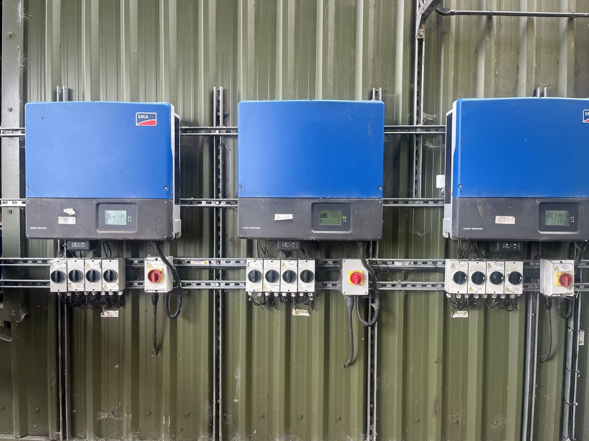 EastElectrical's tweet photo. A couple of solar jobs for a warm Thursday. First up maintenance and test on this commercial system which we repaired last June.  Customer will get a health check, array report and clean down of the hardware. #maintenance #solarpv #solarinvertor #testing #inspection #commercial https://t.co/8vQrJcoXVv