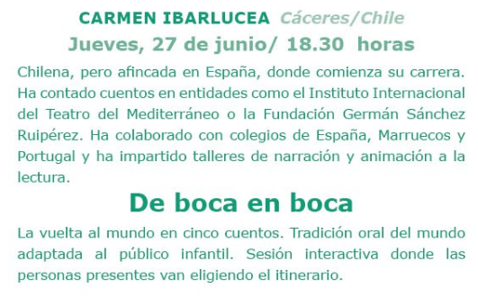 casaconchas's tweet photo. Hoy es jueves, sesión doble del festival #ContandoCuentos.
Empieza la chilena afincada en España @CIbarluceaa con "De boca en boca", para público infantil.
5 cuentos para dar la vuelta al mundo,un viaje interactivo en el que el público va decidiendo el recorrido.
¿Venís?
18.30 h https://t.co/ehd3oyC1wh