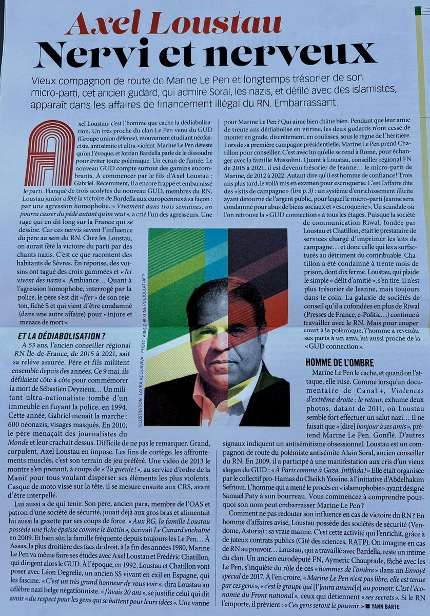 LeDoareCh's tweet photo. Le « portrait qui fâche » de @YannBarte dans @franctireurmag
#AxelLoustau du #RN
Le RN est bien toujours le FN. Aucun doute à avoir.
Et ça fait vraiment peur. https://t.co/BU7HaP1pI4