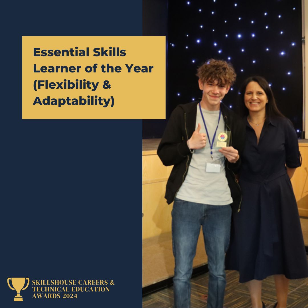 Continuing the SkillsHouse Careers &amp; Technical Education Awards, we now have the Essential Skills category. Winning for Flexibility &amp; Adaptability was Logan from <a href="/Shipley_College/">Shipley College</a>.  Well done 🏆