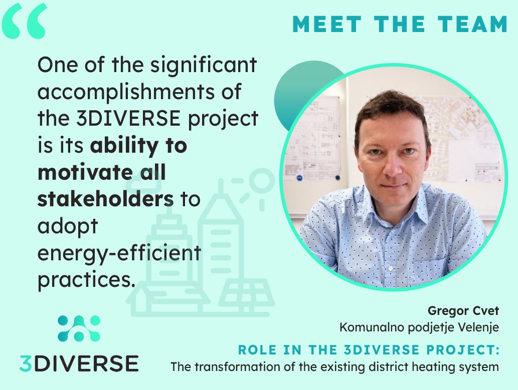 🌟Introducing the #3DiVERSE Team 🌟
Meet Gregor Cvet from Komunalno podjetje Velenje. He's active in the field that deals with the transformation of the district heating system in the Šaleška Valley and champions the 3DiVERSE project's push for energy-efficient practices. 🌍💡