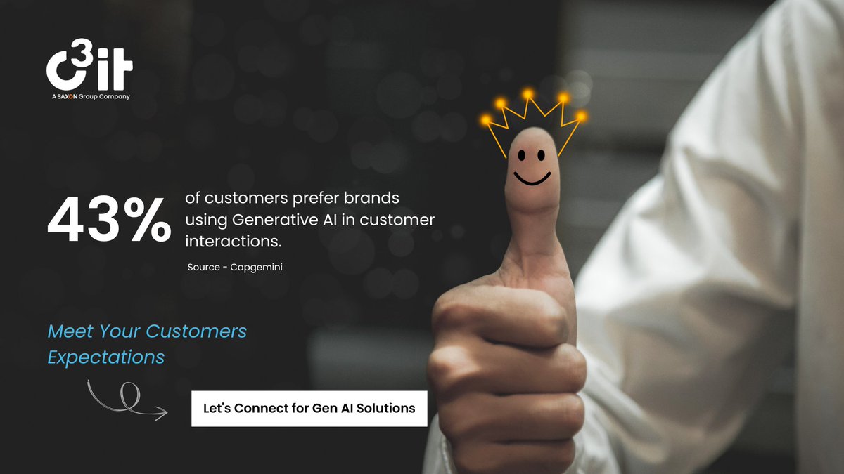 C3IT's tweet photo. Are you ready to meet your customer's expectations and take customer service to the next level? Let's connect and explore how #GenerativeAI solutions can revolutionize customer interactions. Don't miss out on this opportunity to stay ahead of the curve.

https://t.co/JqYIpppIYF https://t.co/VMeF9cVI5a