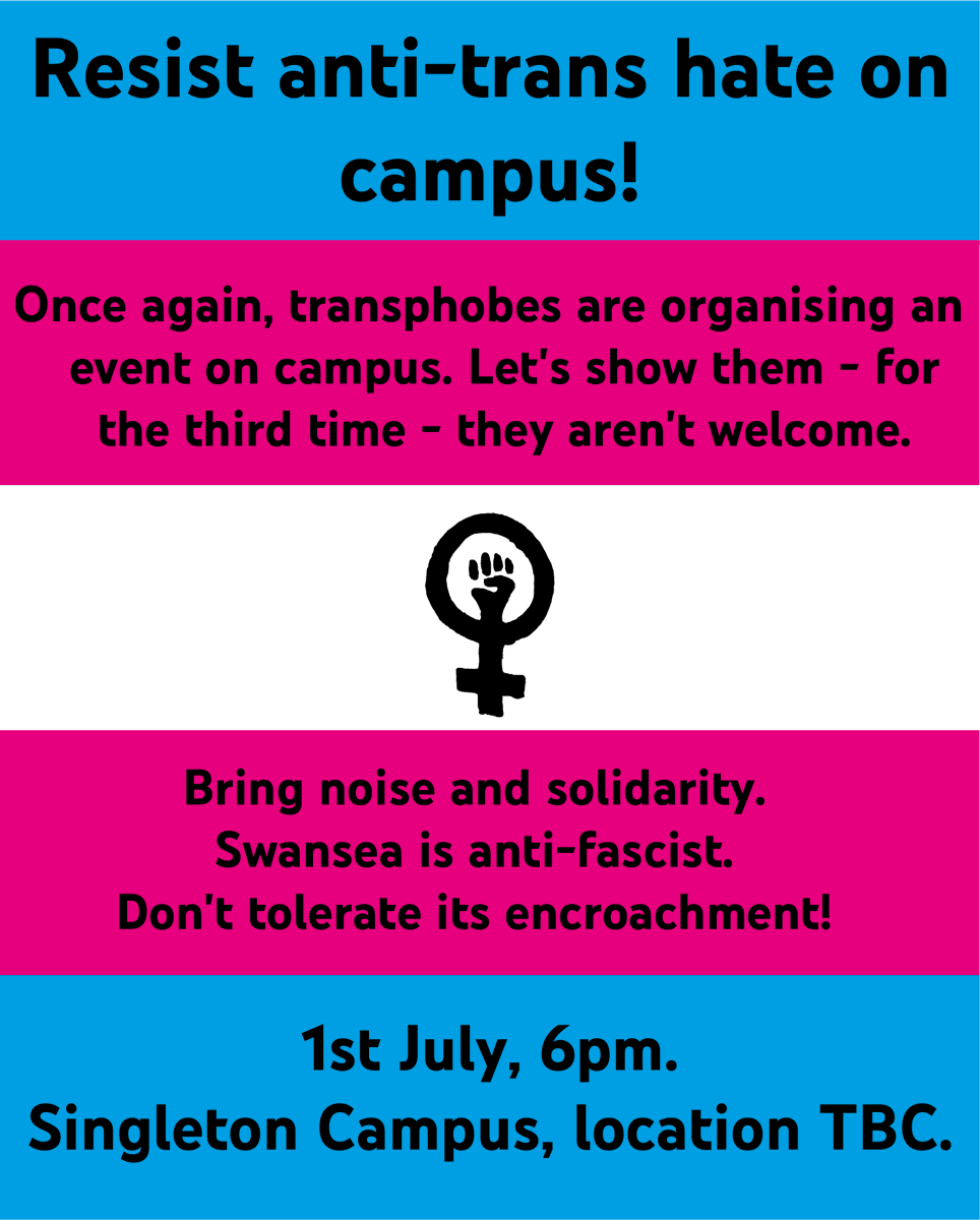 leah_v_owen's tweet photo. hoping to see Swansea folks here protesting the anti-trans event at the Taliesin on Monday! https://t.co/wmO3OQbFfV