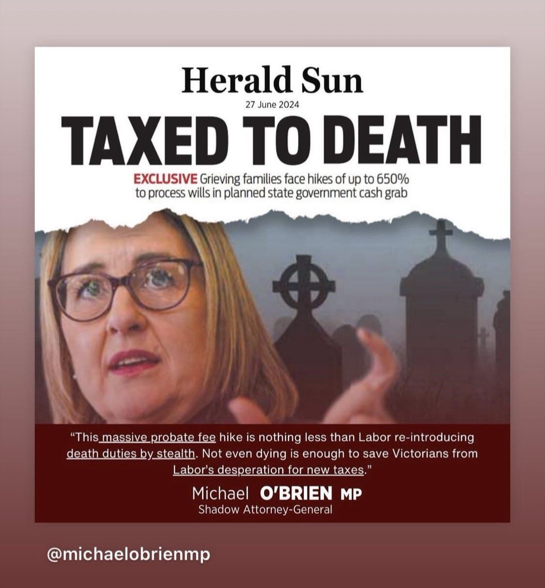Land Tax increase, now Will probate increase 🙄 Every action has a reaction and every action has a consequence! Dan Andrew’s obviously failed to learn this. Thanks to Victorian Labor Govt Covid 
Policies and the people who voted for a narcissistic tyrant! This State is 🤬