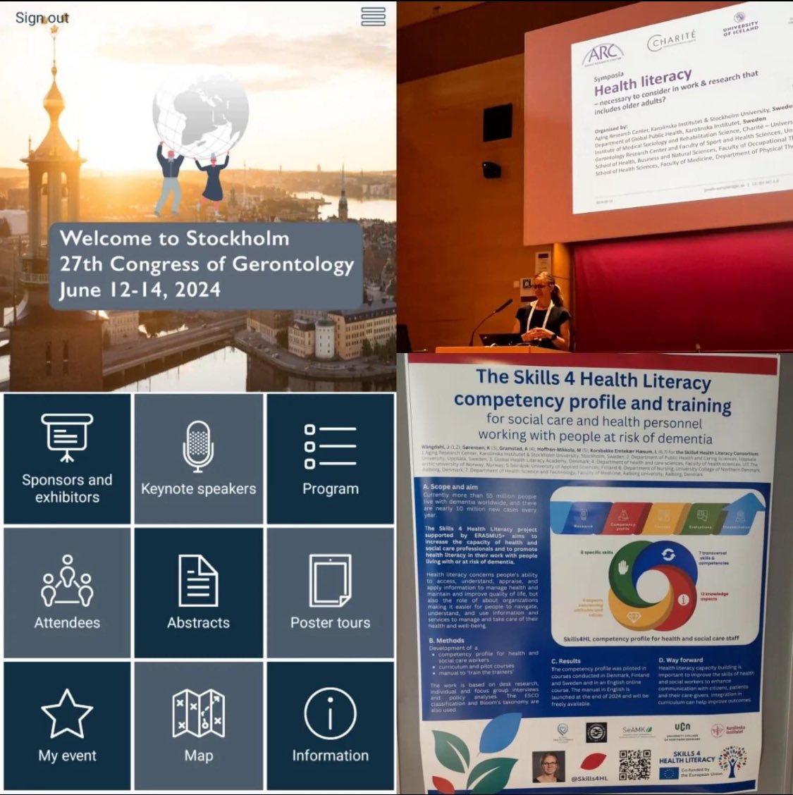 Skills4HealthLiteracy was presented by Josefin Wångdal from <a href="/karolinskainst/">Karolinska Institutet</a> at the Congress of Gerontology. Building #healthliteracy capacity of health and social workers in the realm of dementia through targeted courses in Nordic countries supported by #Erasmus