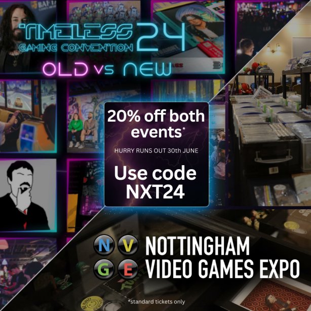 NottsVge's tweet photo. The ultimate clash between @timelessgc and @nottsvge 

We came together to make it easier for people to go to both events 

So for this weekend only, we are offering 20% off tickets for both events, using the discount code NXT24

#gaming #specialoffer #nottsvge #timelessgaming https://t.co/gqfQlGhVxh