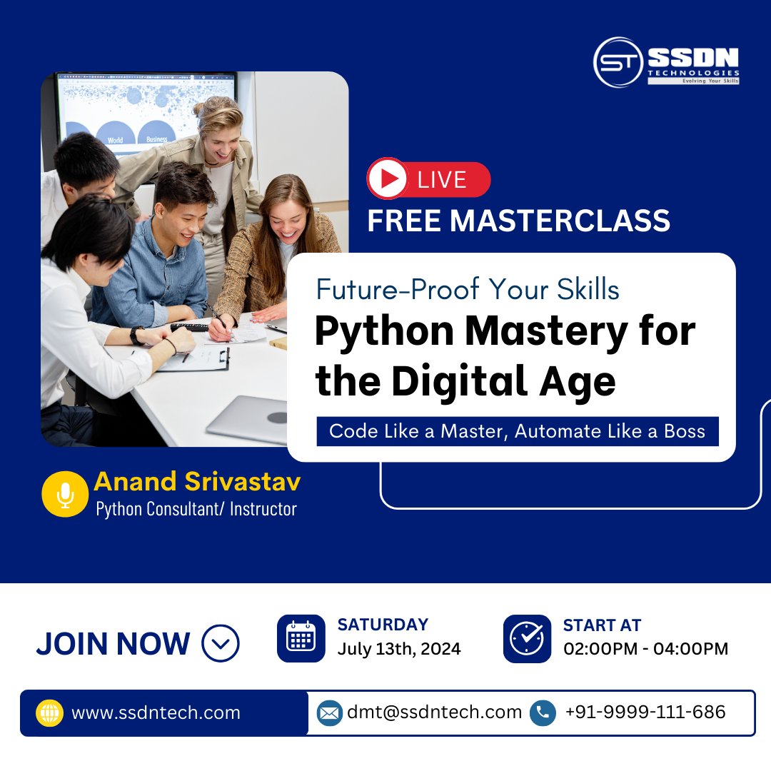 ssdntechnologie's tweet image. Don't miss this chance to take a step towards a future proof career
Stay ahead of the curve with Python Mastery
ssdntech.com/event/python-m…
#PythonMastery #FutureProofSkills #FreeMasterclass #DigitalAge #LearnPython #SSDNTechnologies #pythonmasterclass #programming #futureproofskill