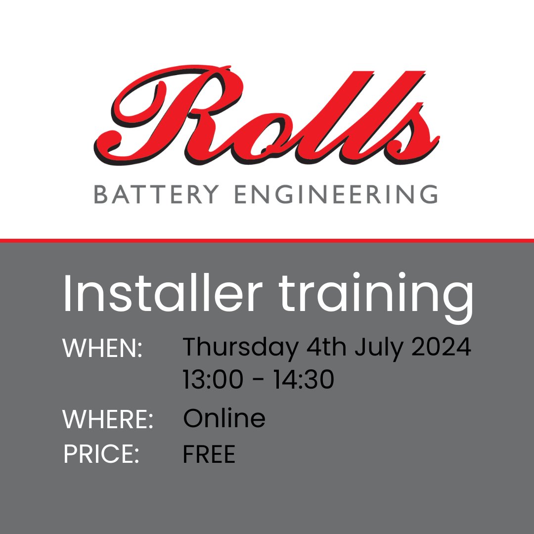 Thursday 4th July we are hosting Rolls Battery Installer Training Webinar. <a href="/RollsBattery/">Rolls Battery</a>, a leading name in renewable energy for many years have recently launched their lithium ESS and drop-in ranges. 
Log in and register here: bit.ly/4cA0bdX