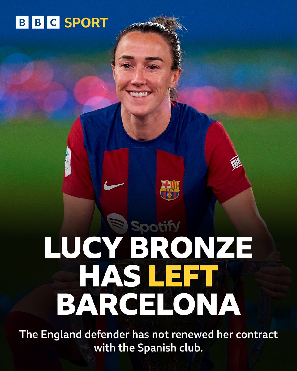 BBCSport's tweet photo. Lucy Bronze has left Barcelona ❌

#BBCFootball https://t.co/EA9IYpaM5a