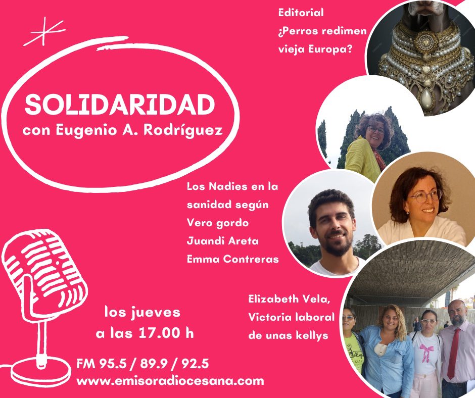 DioceCanarias's tweet photo. 🎙️Este jueves en Solidaridad, a las 17.00 h, Eugenio se pregunta en su comentario editorial si los perros podrán redimir la vieja Europa. También conversará con Elisabeth Vela sobre una victoria laboral de las kellys de Gran Canaria. https://t.co/VEdfZ3QiWk