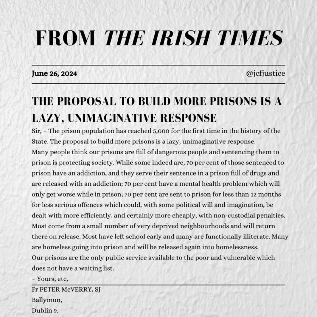 lesleybyrne's tweet photo. A powerful final line by Fr. Peter McVerry. https://t.co/lHBw8L2Pcr