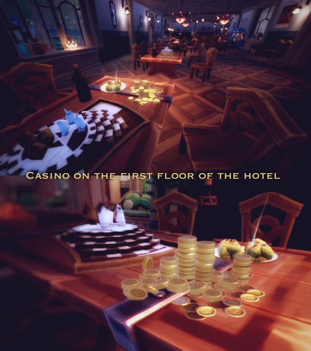 昨日のアプデで新登場した「海賊のコインの山」のおかげでうちのホテル1階のカジノがめっちゃ良い感じになった😆 #パリア #Palia #Switch