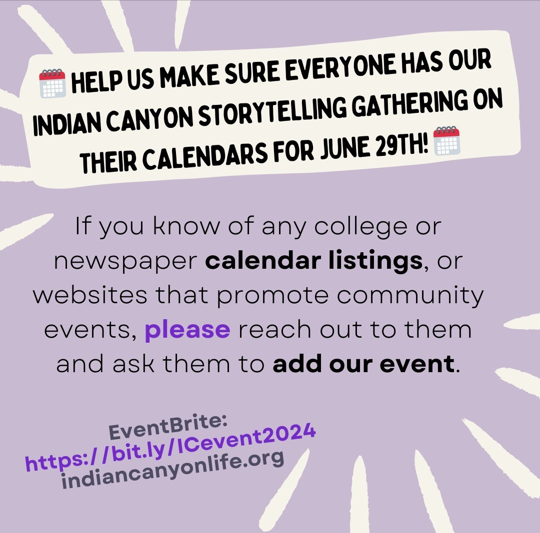 KanyonLlc's tweet photo. Join us for the 27th Indian Canyon Storytelling! 📅 June 29, 1-6pm in Hollister, CA (Mutsun Land) Family-friendly, drug &amp; alcohol-free. 501c3

Patreon  PayPal /IndianCanyon
Zelle: indiancanyon@costanoan.org

https://t.co/KNfyzrKjYy

#IndianCanyonNation #Storytelling #Fundraiser https://t.co/80Lmqm8Hzk