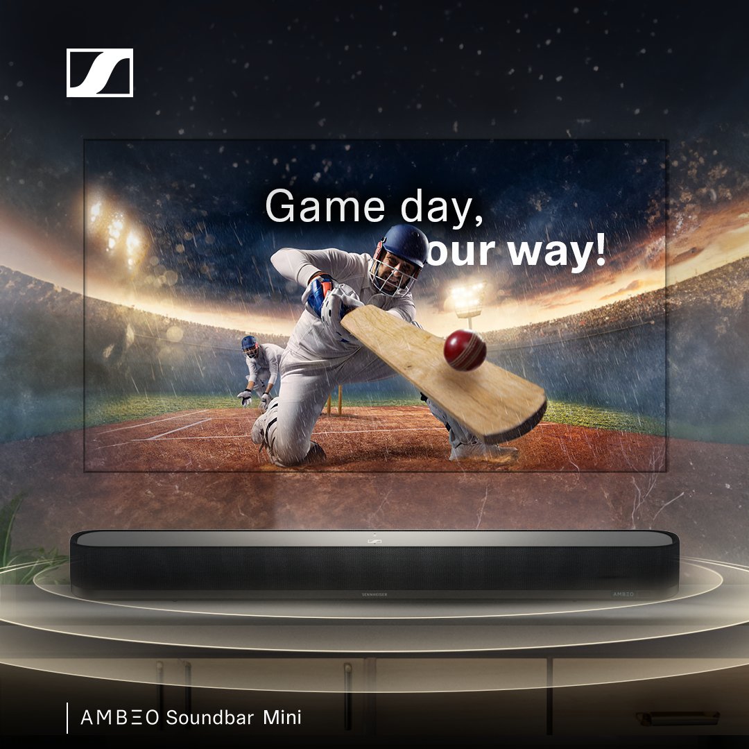 SennheiserIndia's tweet photo. World's most immersive sound 🏏, now in a mini! 🌟​

#AMBEOSoundbarMini brings you the world’s most immersive sound with an all-in-one compact device that delivers cinema quality like you’ve never heard before.

​Book demo: https://t.co/WzrHcvBpm2 ​

#SennheiserIndia #INDvsENG https://t.co/r4m8cJgHc9