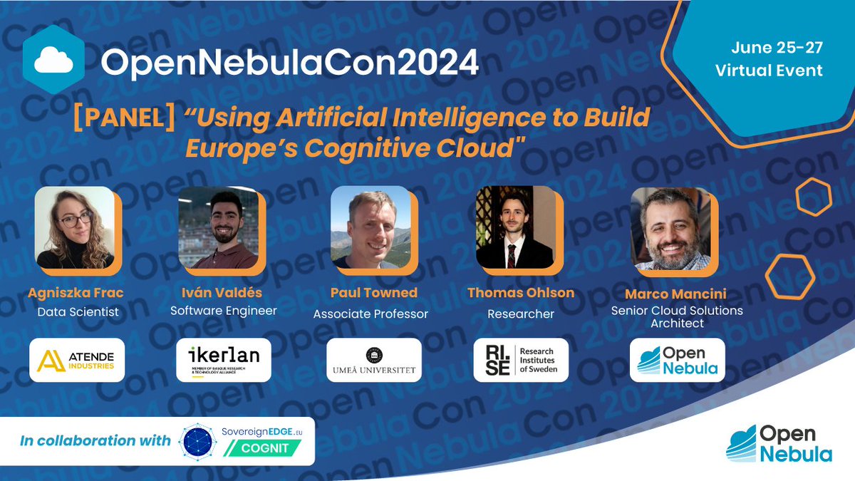 opennebula's tweet photo. Join us today at #OpenNebulaCon24 to learn about the #COGNITproject that we coordinate and how we are using #AI to create a #serverless framework for the #cloud #edge continuum! 🚀 https://t.co/OsZBf5alyN 🇪🇺 #EUfunded #HorizonEU #DigitalEU #CognitiveCloud #OpenSourceEU https://t.co/yZCshT4wAE