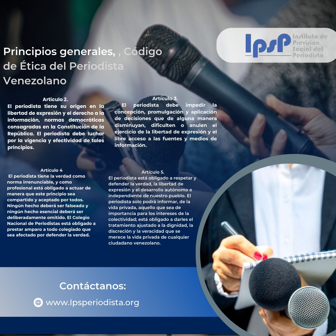 A propósito del Día Nacional del Periodista este 27 de junio de 2024.

Hoy la invitación es a reflexionar en torno al Código de Ética del Periodista Venezolano.

Acá lo dejamos:
ipsperiodista.org/codigo-de-etic…