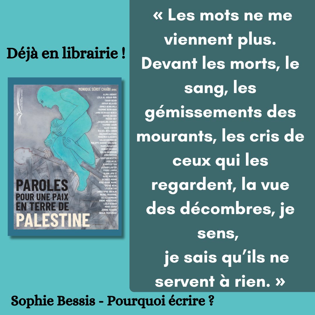 Disponible en librairie et déjà de très bons retours sur le recueil collectif "Paroles pour une Paix en Terre de Palestine", dirigé par Monique Sérot Chaïbi !

Retrouvez-le également en vente sur notre site : editionsfemmeschevrefeuille.fr/produits

#palestine #nouvelleparution #parution