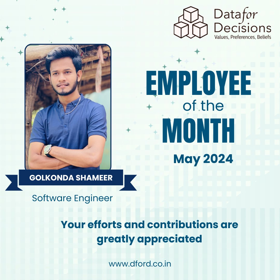 DecisionsFor's tweet image. 𝐌𝐚𝐲 2024&apos;𝐬 𝐄𝐦𝐩𝐥𝐨𝐲𝐞𝐞 𝐨𝐟 𝐭𝐡𝐞 𝐌𝐨𝐧𝐭𝐡

We are pleased to announce that Mr. Golkonda Shameer has been named our Employee of the Month for May 2024.

#EmployeeOfTheMonth #ExcellenceInWork #EmployeeRecognition #EmployeeSpotlight